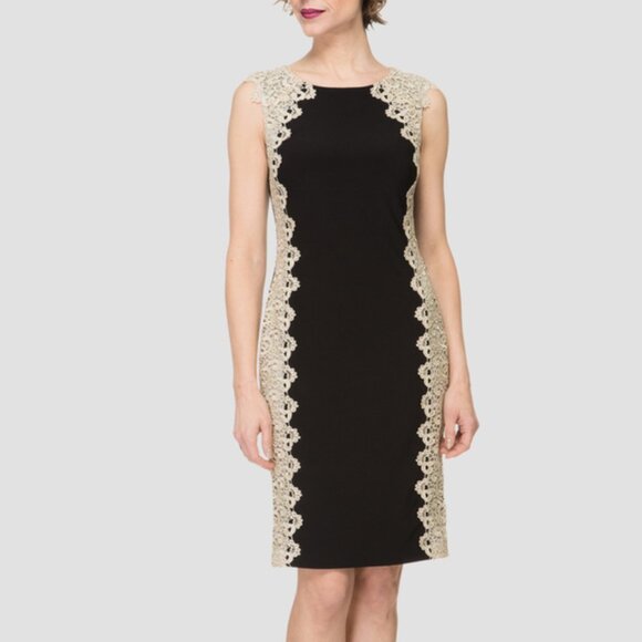 Xscape Dresses & Skirts - Xscape Black Gold Lace Stretch Fit Sleeveless Sheath Dress Size 4